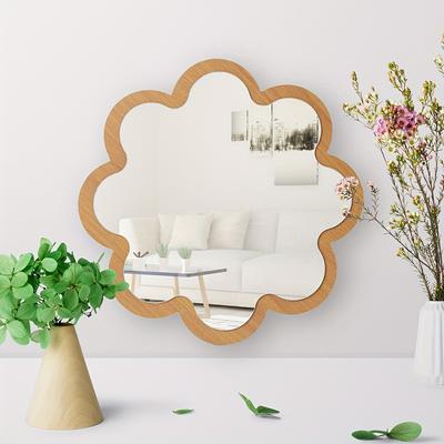 Fusion Finds Creative Wall Makeup Mirror With Wooden Frame & Acrylic Double Layer Decorative Vanity Mirror browm