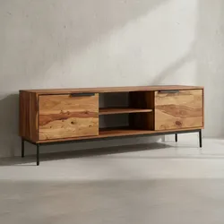 KADIMA DESIGN TV-Kommode für 60 Zoll Fernseher, Sheesham Massivholz, offene Ablagefächer, Anti-Rutsch-Noppen