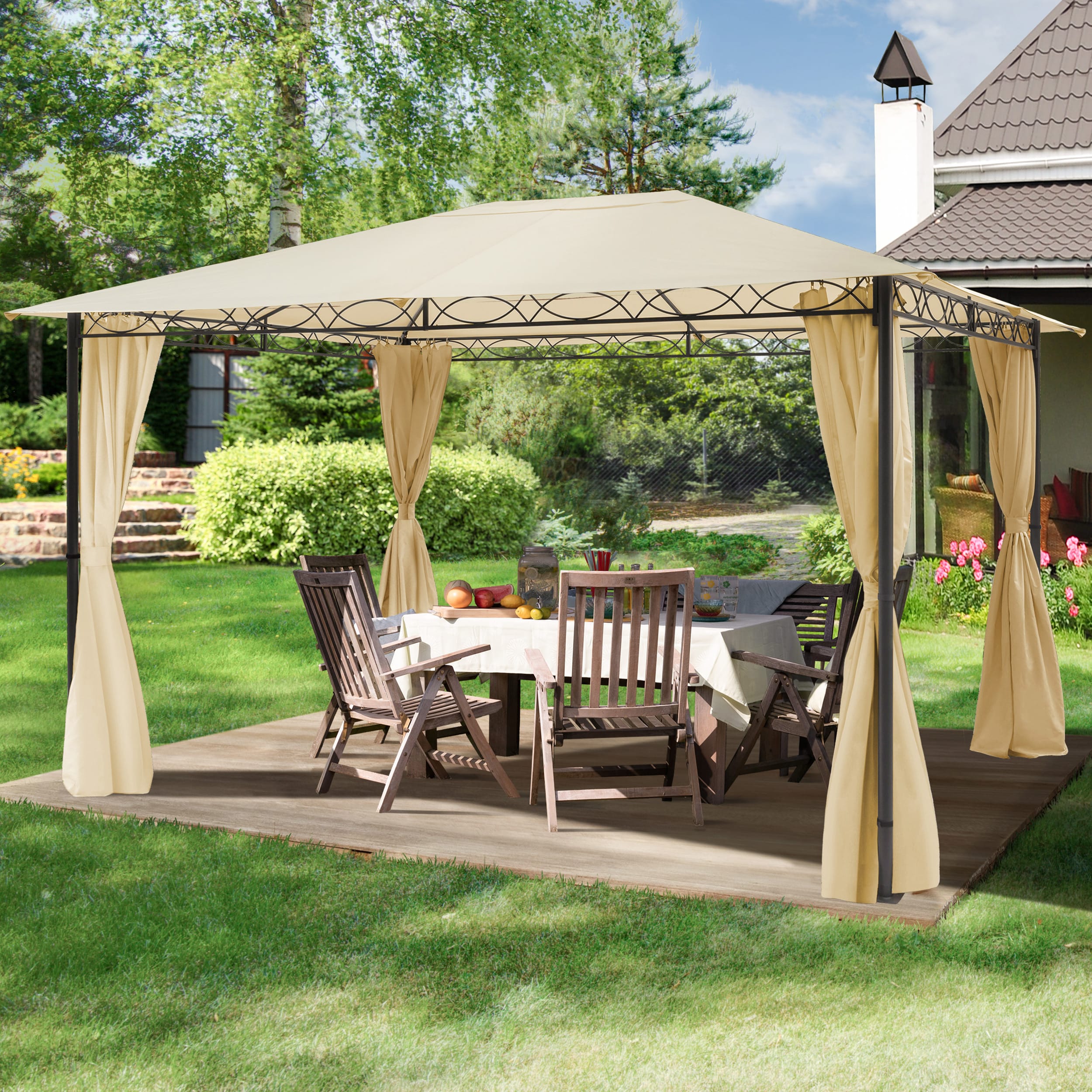 TOOLPORT 3x4 m Softtop Gartenpavillon, inkl. 4 Seitenteile, champagnerfarben - (300110)