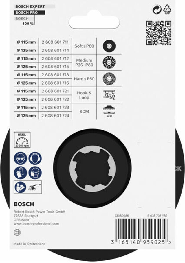Bosch Stützteller SCM mit Mittelstift X-LOCK 115 mm 13.300 U/min (2608601723)