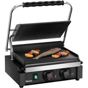 Bartscher Kontaktgrill Panini-MDI 1GR S, 150607, 2200 Watt, gerillte & glatte Gusseisen Grillplatte