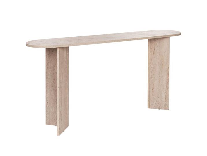 Console ovale effet travertin 150 cm