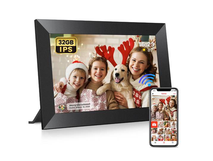 Frameo Nouveau cadre photo numérique 10,1 pouces 32 Go cadre photo numérique WiFi intelligent avec écran tactile HD 1280 x 800 IPS, compatible mural