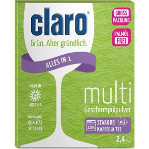 Claro Spülmaschinenpulver Multi Alles in 1, biologisch abbaubar, vegan, palmölfrei, 120 Spülgänge, 2,4 kg
