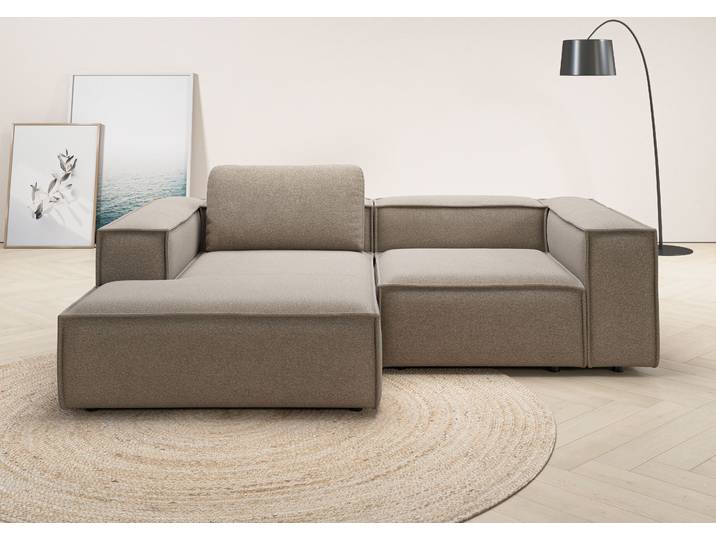 Ecksofa, Feincord, Grau (Taupe) 246×171 cm, Platzsparend, Modern, Places of Style