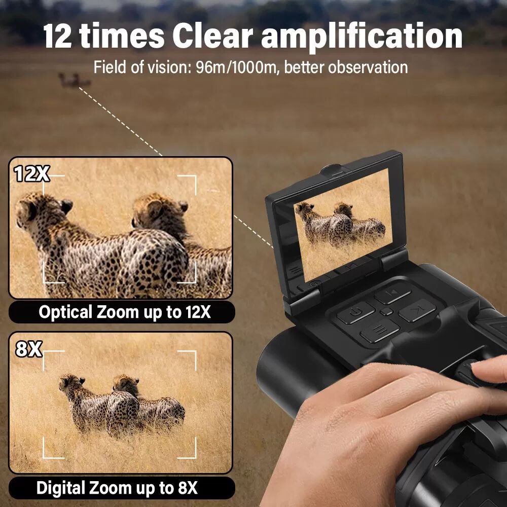 INF Jumelles Numériques avec Vidéo 2.5K UHD & Caméra 48MP, Grossissement 12x & Vision Nocturne Starlight