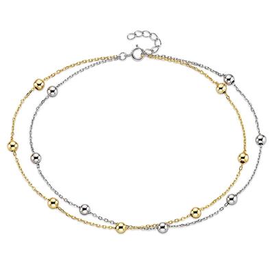 Fußkette "Schmuck Geschenk Fusskettchen mit Kugeln bicolor", gold (gelbgoldfarben, silberfarben), ANISTON JEWELRY & WATCHES, Fußketten, Damen, Silber 925 (Sterlingsilber)
