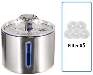 Inspire Select Stainless Steel Cat Water Fountain Automatic Pet Water Dispenser For Cats & Dogs, Quiet Flow Bowl 1 Set 5 Filters 0.66 Us Gallons