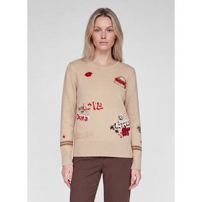 Strickpullover RABE "Pullover", Damen, Gr. 48, beige, Obermaterial: 55% Polyacryl, 45% Baumwolle, Intarsienmuster, schmal, Pullover Strickpullover