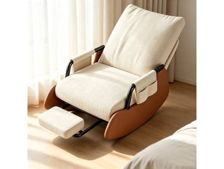 Relaxsessel mit Hocker - mit Ausziehbarer Beinablage Bequemer Schaukelsessel mit 60cm breiter Sitzfläche und platzsparender Beinauflage fürs Wohnzimmer.