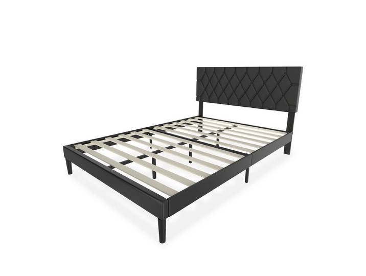 FIVMEN Bettgestell Bettrahmen Polsterbett Bett Metall mit Kopfteil und Lattenrost, Lattenrost Bett Metall Plattform Leder Kopfteil Matratzenfundament