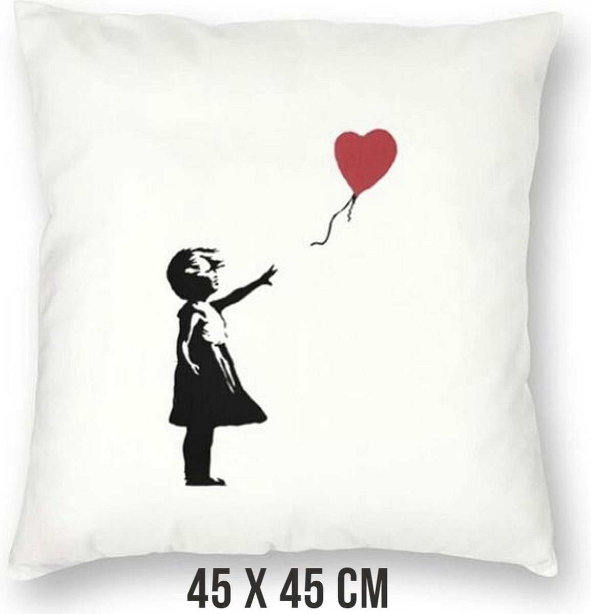 Allernieuwste.nl Kussen Banksy Graffiti Girl with Balloon - Kussenhoes Polyester Peach Skin - Perzikhuid - 45 x 45 cm