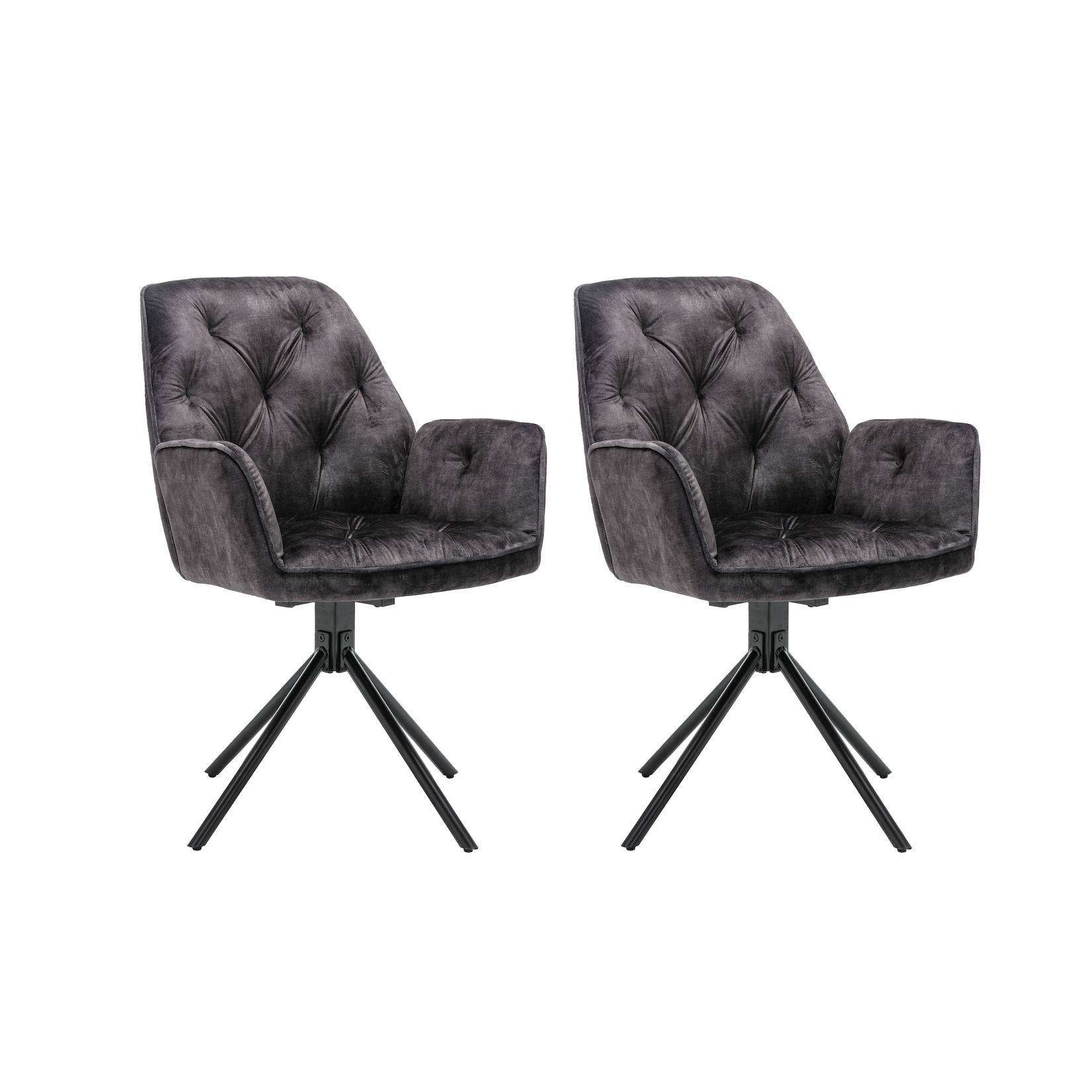 byLIVING Esszimmerstuhl SARINA, 2-er Set, Samtbezug anthrazit, Gestell schwarz