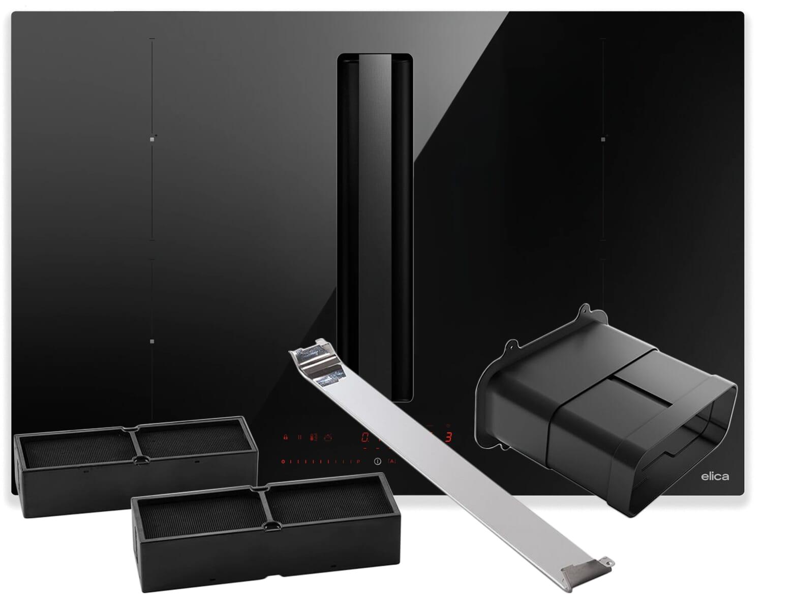 Elica Set NikolaTesla Alpha Advance BL/A/83 - PRF0204080 Kochfeldabzug Induktion + KIT0180522 Installationsset Umluft