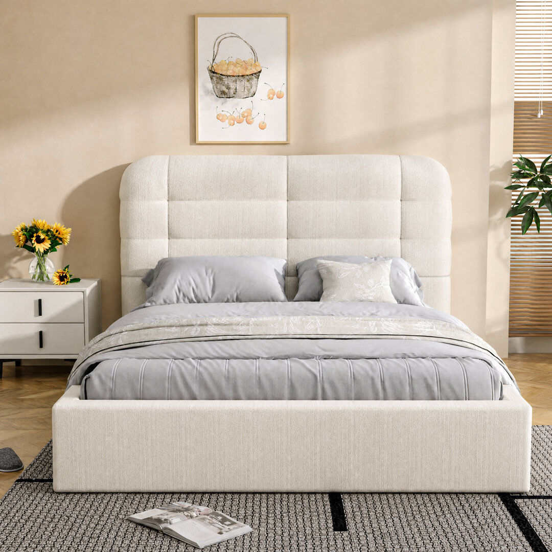 17 Stories Ottoman Storage Bed, Sturdy Wooden Slats, with Gas Lift Storage, No Box Spring Required, Simple Assembly, 10 Year Warranty, Beige Beige Double (4'6)
