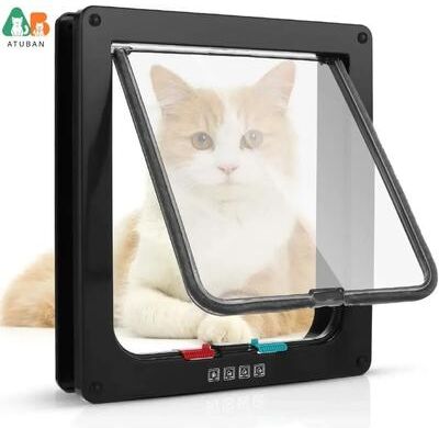 Inspired Living ATUBAN 4 Way Locking Cat Door Weatherproof Pet Flap For Interior & Exterior Doors black 19.7x19x5.3cm