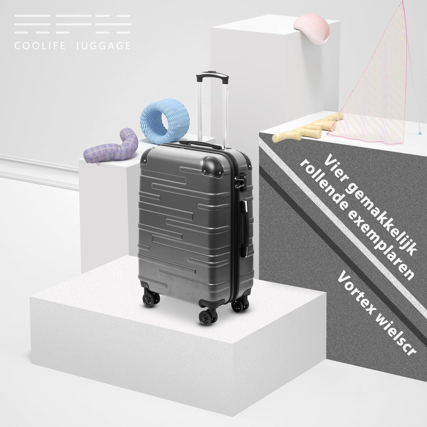 3-teiliges Koffer-Set, Reisekoffer-Set. Enthält: Handgepäckkoffer, mittelgroßer Koffer, großer aufgeklappbarer Koffer mit Hartschale. Mit TSA-Schloss