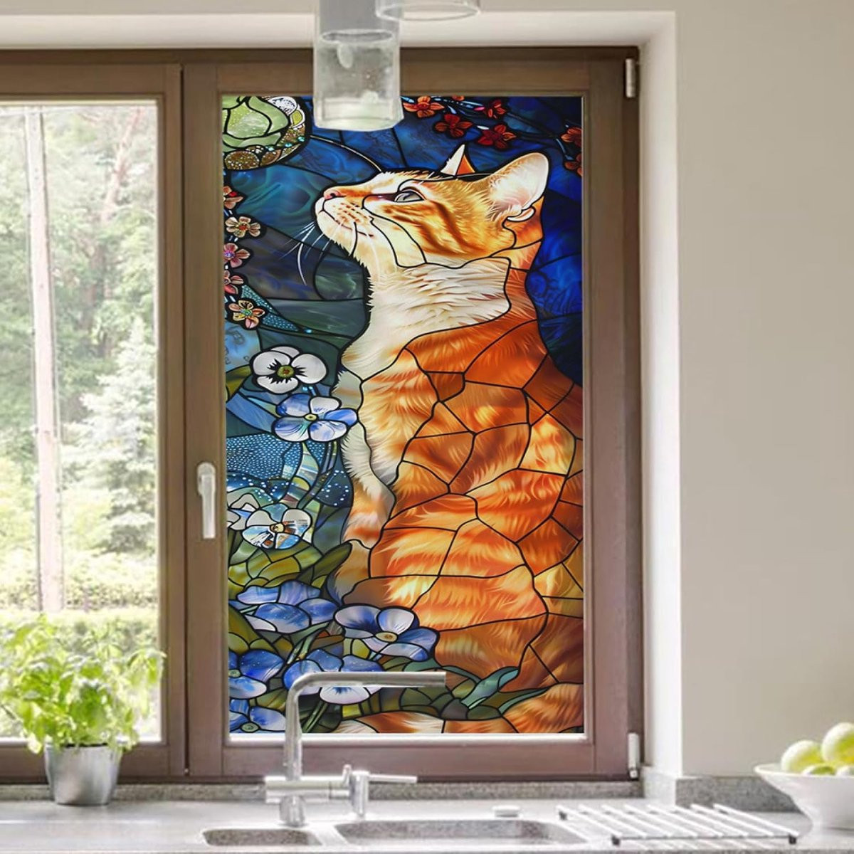 Raamfolie met oranje patroon voor privacy en inkijkbescherming, zonder lijm, 45 x 120 cm