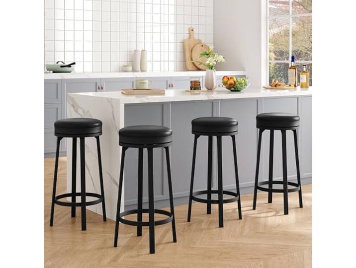 IDEALHOUSE Barhocker Set 4 Stück – 78 cm drehbar, rückenfrei, mit Fußstütze, PU-Leder gepolstert, Metallgestell, modern für Kücheninsel, Bar & Theke, schwarz – 2er Spezifikation