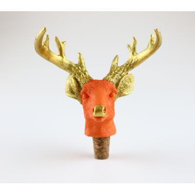 Flaschenverschluss AM DESIGN "Hirsch", orange, B:12,5cm H:8,5cm L:14cm, Kork, Polyresin, Flaschenverschlüsse, 2er Set