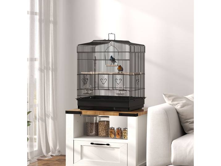 PawHut Cage Oiseaux Portable Noir Plateau Amovible Balançoire