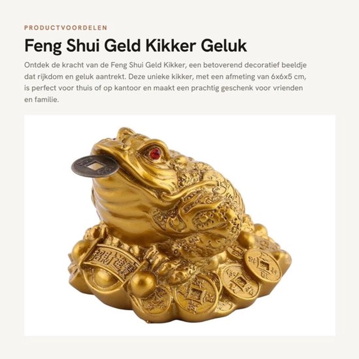Geldkikker Feng Shui Decoratie voor Rijkdom en Geluk, B/D/H: 6 x 6 x 5 cm