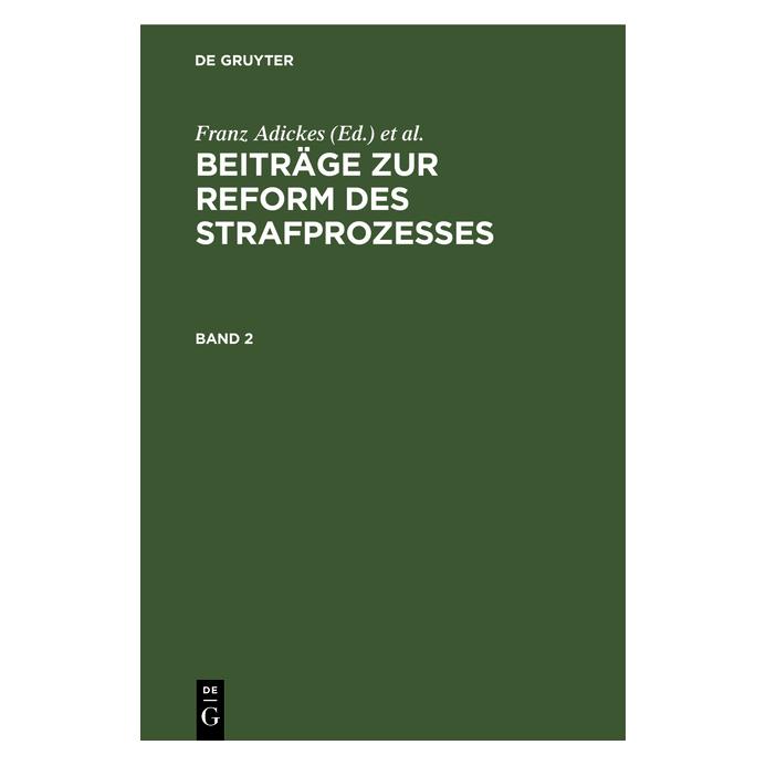 De Gruyter Beiträge zur Reform des Strafprozesses (Deutsch, Hardcover) (67780329)