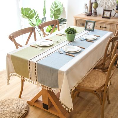 "Enova Home 54""x 78"" High Quality Rectangle Cotton and Linen Tablecloth with Tassels"