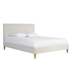 Doppelbett 160x200 aus beigem Stoff SIDONIE