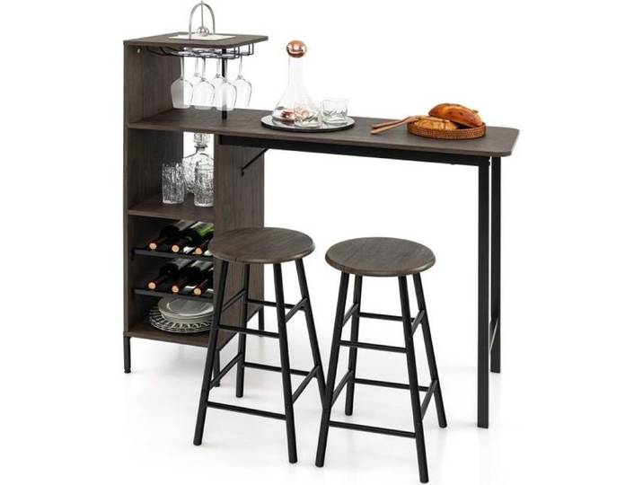 COSTWAY Ensmeble Table de Bar Mange debout avec 2 Tabourets Table Haute 120 x 40 x 121 5 CM Style Industriel