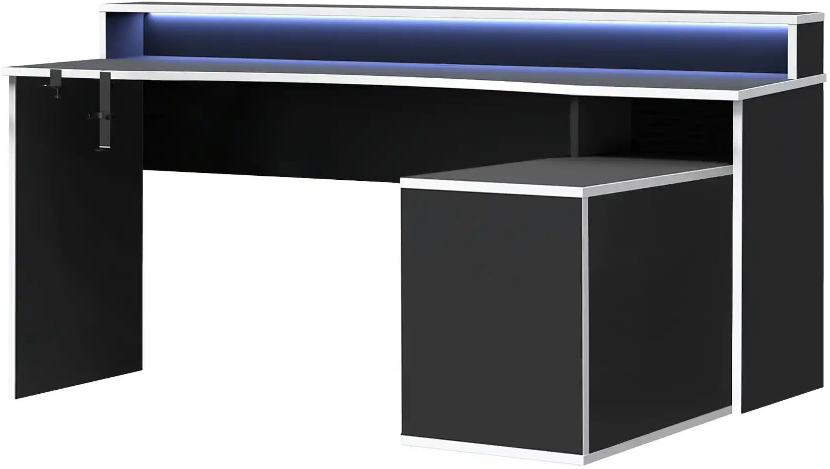 Höffner Gamingtisch  Zocker 9 ¦ schwarz ¦ Maße (cm): B: 200 H: 91,1 T: 125.4