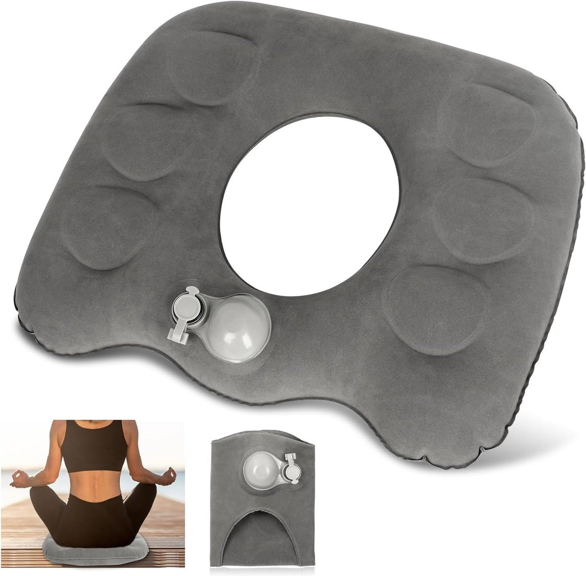 Grijs opblaasbaar donut ring zitkussen voor volwassenen - 44 x 38 cm