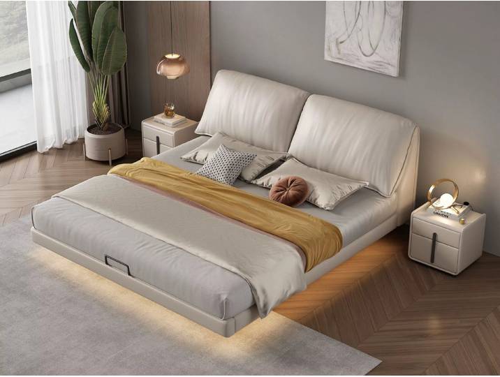 mukuhi Polsterbett Polsterbett Echtleder 180x200 cm mit Komfort-Doppelkopfteil