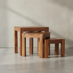 KADIMA DESIGN Holz Satztisch Set "NAKO": 3-teilig, Landhaus-Stil, Massivholz, platzsparend, 45x50x35 cm, 37x38x30 cm, 30x25x25 cm.