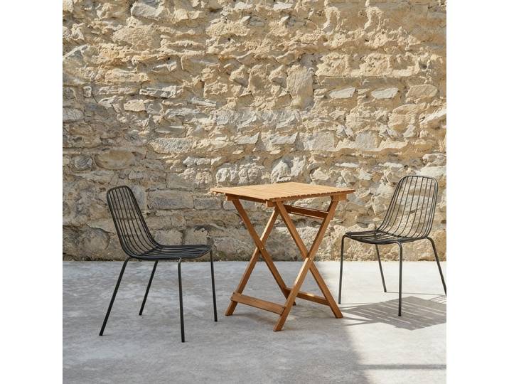Bistro - Outdoor Gartenmöbel Set aus massiver Akazie und Metall, 2 Stühle - Schwarz