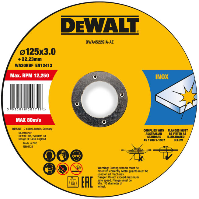Disque à tronçonner DEWALT haute performance 125x3x22,23mm Inox type 42 (déporté) DWA4522SIA-AE (DWA4522SIA-AE)