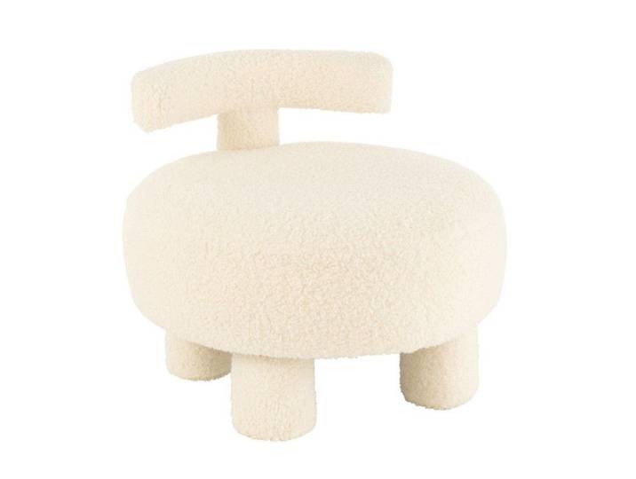 Pouf Design avec Dossier  Bouclette  52cm Blanc