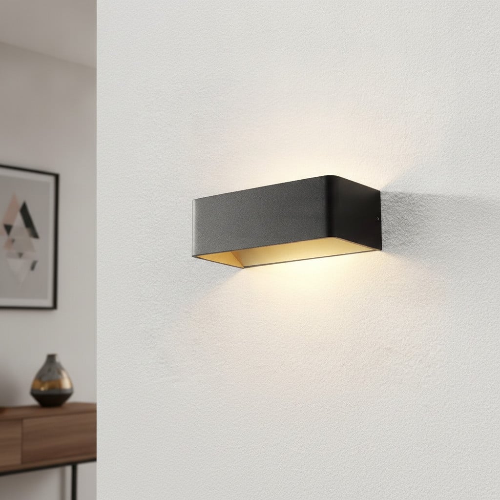 Artdelight Mainz Design Wandlamp - Rechthoekig - Zwart en Goud/Messing
