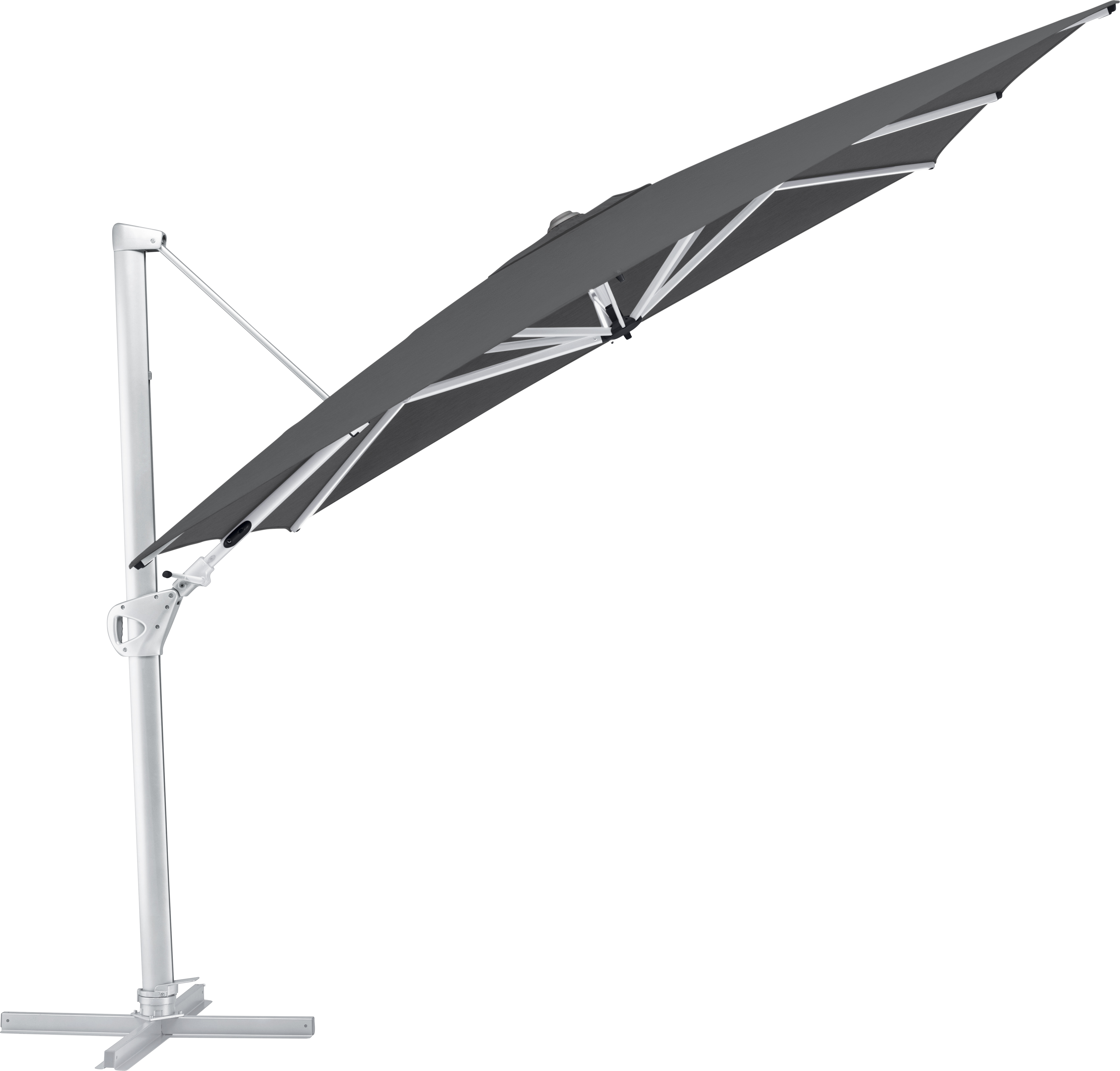 Kettler Easy Swing Ampelschirm 300x300 cm, UPF50+, inkl. Abdeckhaube+ Schirmständer, silber/anthrazit, Aluminium/Polyester mit Polyurethan-Beschichtung