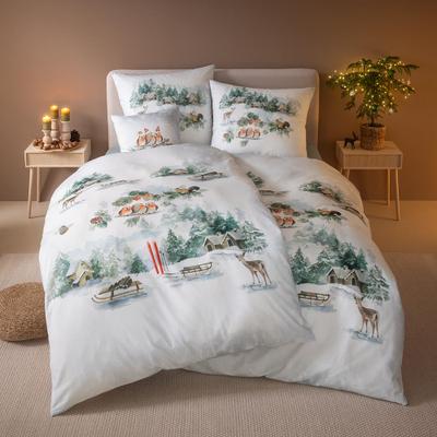 Bettwäsche ESTELLA "Birdy", weiß (101, schnee), B/L: 135cm x 200cm, 1 Stk., 1 Stk., Flanell, B/L: 80cm x 80cm, 2, Flanell, Bezug: 100% Baumwolle, Bettwäsche, Bettwäsche