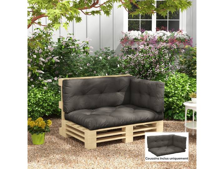 Outsunny Set 3 Coussins Extérieur Canapé Gris