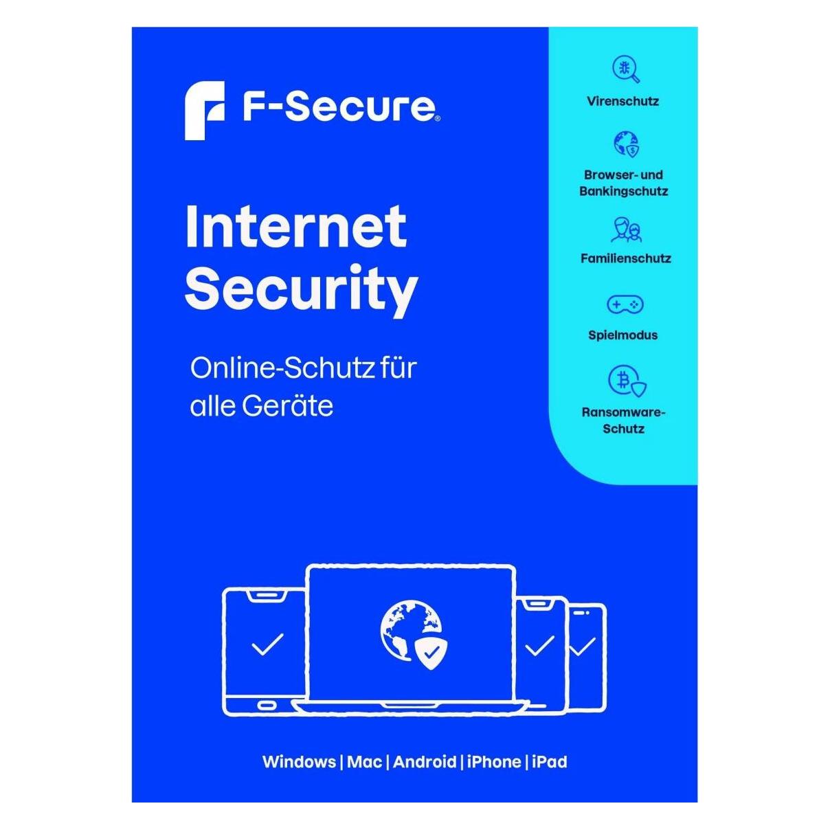 F-Secure Internet Security für alle Geräte (ehem. SAFE) 1 Jahr/3 Geräte Download (3 User, 3 Geräte/User, 12 Monate) (FCFYBR1N003E1)