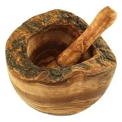 Mörser rustikaler Rand inkl. Stößel aus Olivenholz 12 cm
