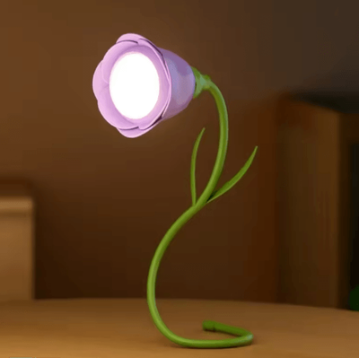 Inspire Essentials Rechargeable Rose LED Desk Lamp With Dimmable Bendable Flower Light violet