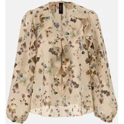 Bluse mit Blüten und Volants Beige 38