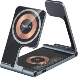 Deltaco 3-in-1 wireless charger 18W faltbar (18 W), Wireless Charger, Transparent