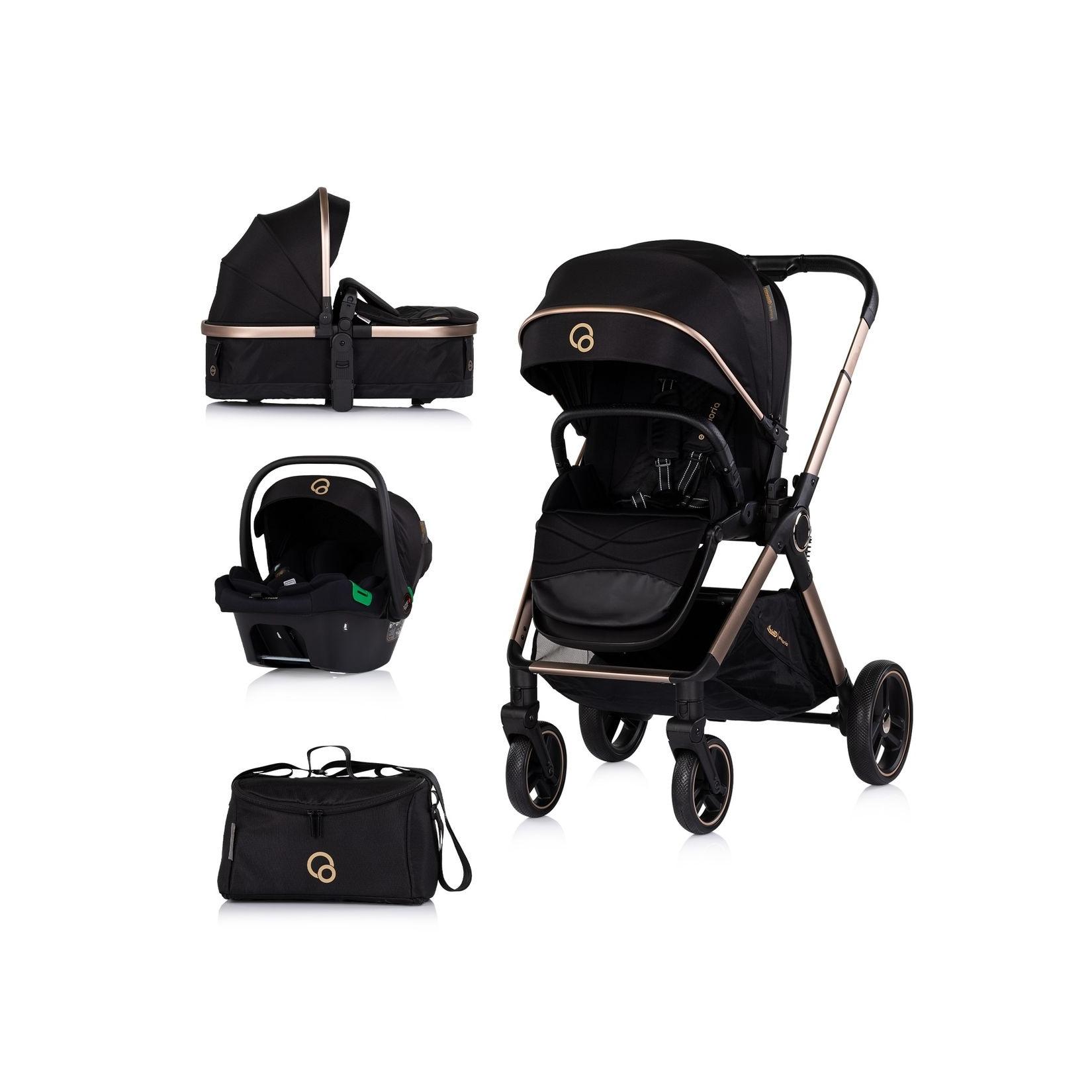 Chipolino Kombikinderwagen Euphoria 3in1 Sportsitz Babyschale umbaubar klappbar schwarz