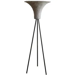 SalesFever Stehleuchte mit Geflechtschirm 152cm | Schirm Palmblatt | Schwarz satiniertes Metallgestell | B55xT55xH152cm |natur–schwarz