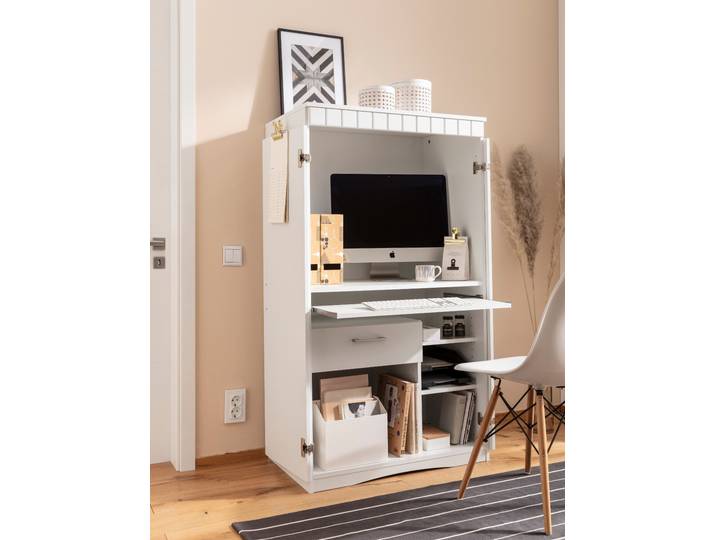 Sekretär VOGL MÖBELFABRIK Niklas , weiss (weiß), B:80cm H:138cm T:50cm, Sekretäre, Sekretär, PC-Schrank, Home Office, Masse 80x50x138 cm, Made in Germany