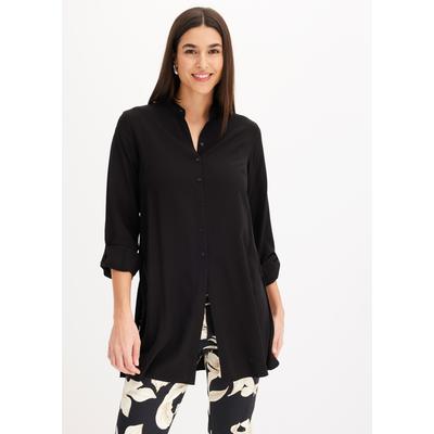 Longbluse BONPRIX, Damen, Gr. 46, schwarz, Web, Obermaterial: 100% Viskose, festlich, gerade, Blusen Longbluse, gerade Passform, mit langem Arm, aus Viskose, mit Stehkragen